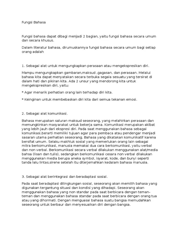 Fungsi Bahasa Secara Umum Dan Khusus | PDF