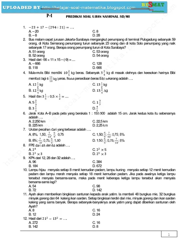 Contoh Soal Un Matematika Sd Kelas 6 - Kumpulan Contoh Terbaru