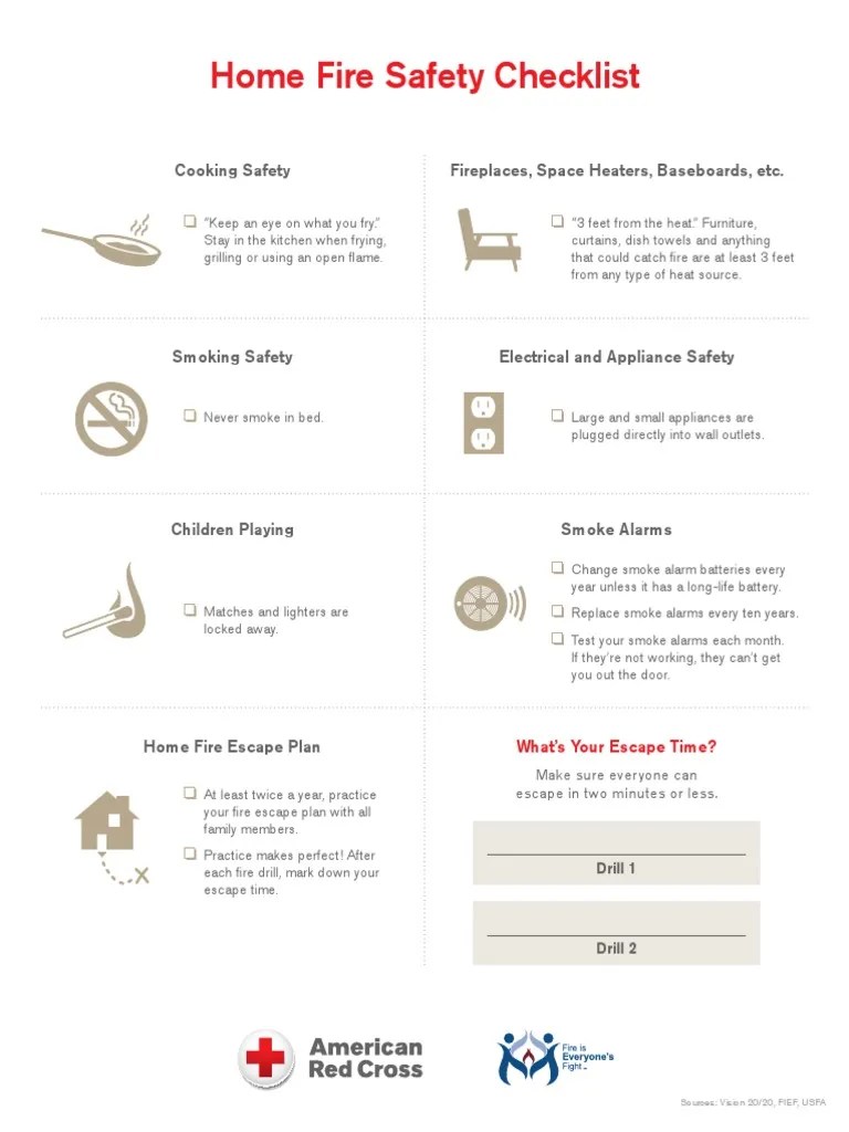 Fire Safety Checklist (American Red Cross) Incendios Peligros