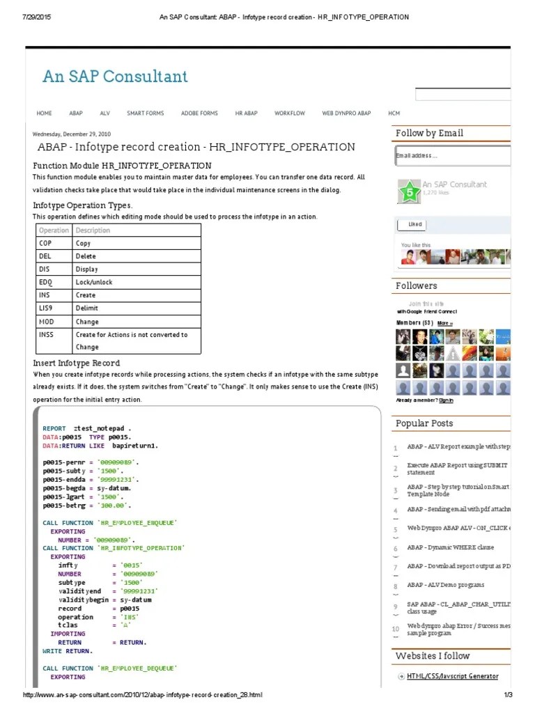 An SAP Consultant - ABAP - Infotype Record Creation - HR - INFOTYPE -  OPERATION | PDF | Cascading Style Sheets | Information Technology