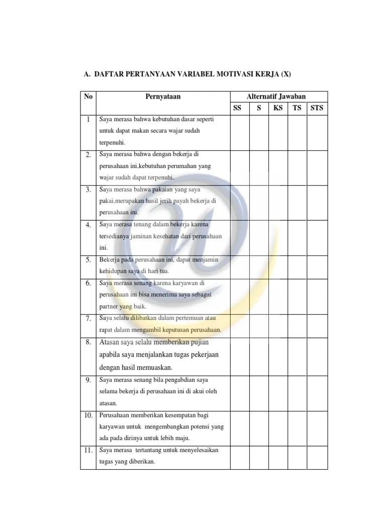 Lampiran Kuesioner Motivasi | Pdf