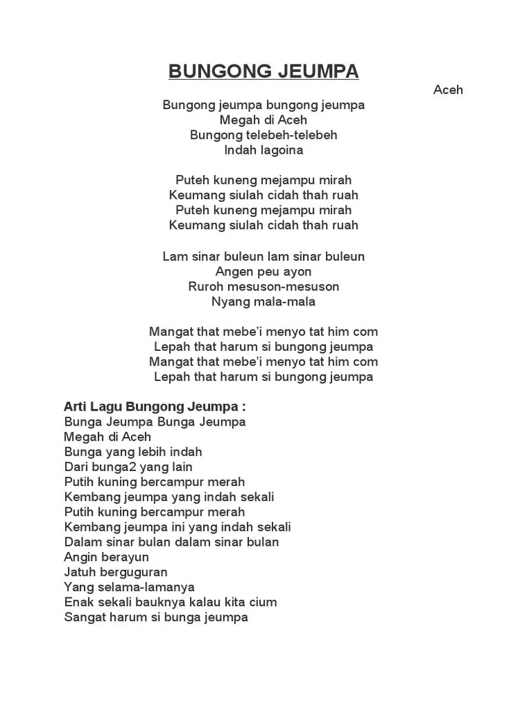 10 Lagu Daerah Beserta Artinya - bungong jeumpa