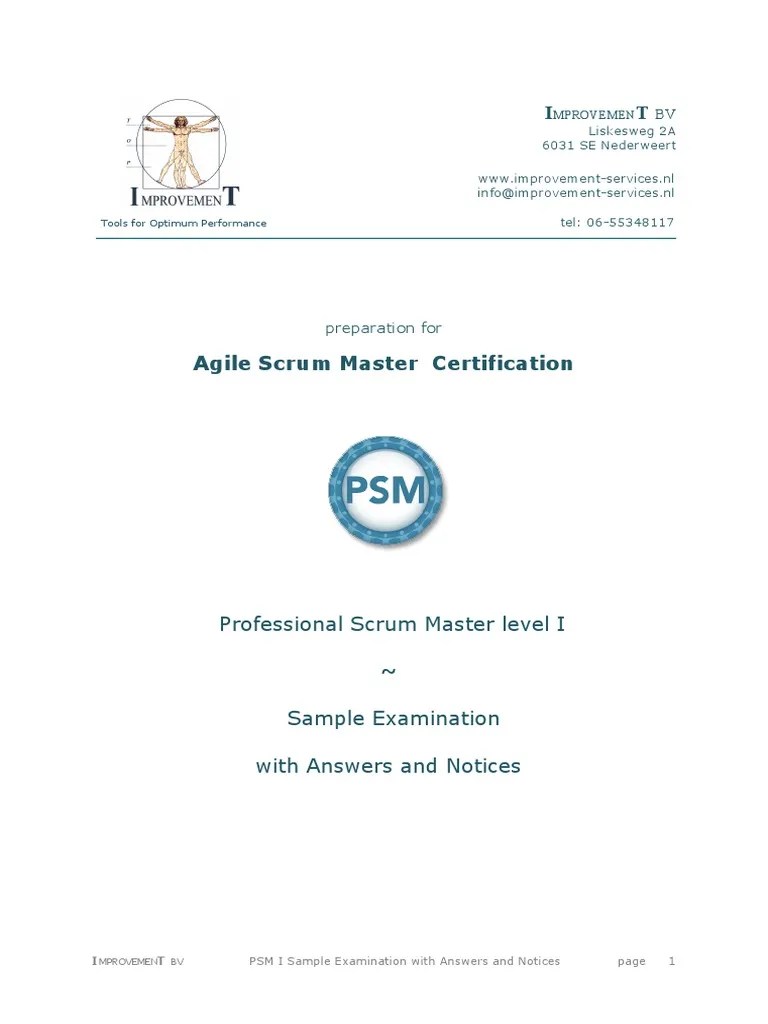Scrum Master Exam Sample Questions Scrum (Software Development