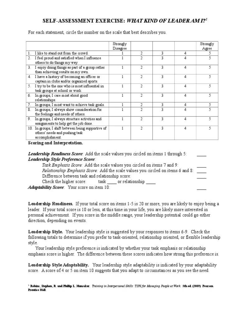 Leadership Style SelfAssessment Emergence Leadership