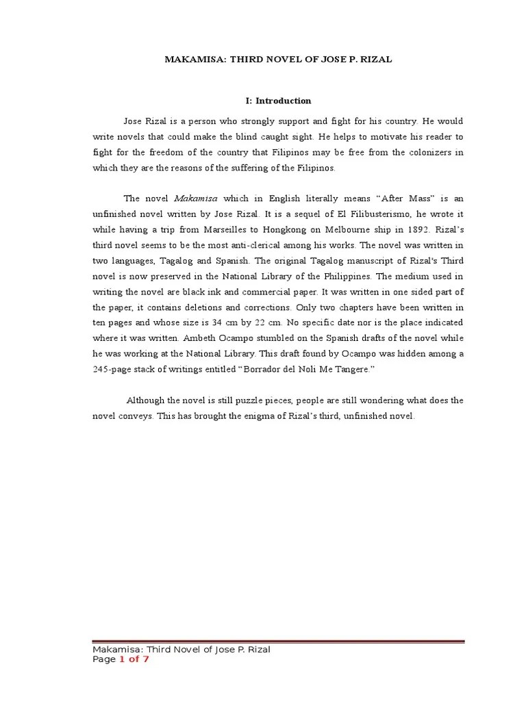 Makamisa Third Novel of Jose Rizal Languages Fiction