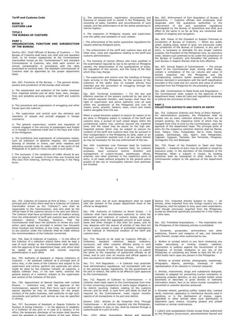 Tariff and Customs Code PDF Customs Tariff