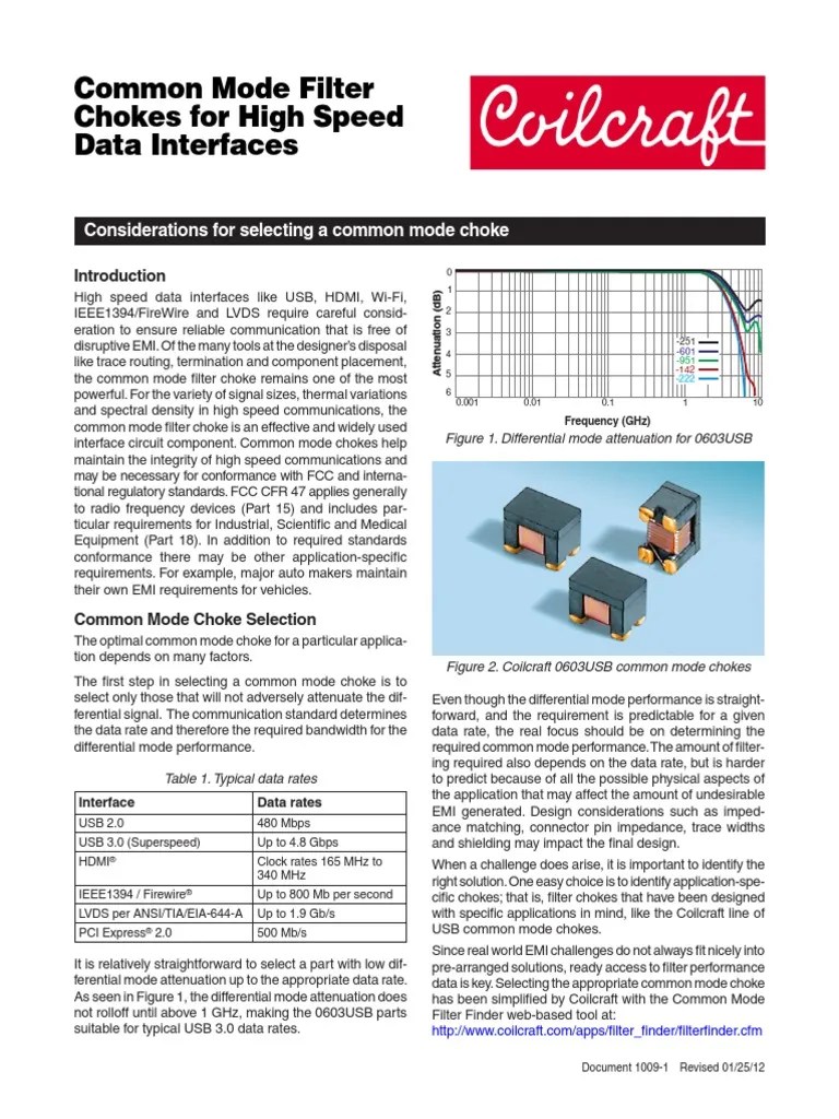 Coilcraft Common Mode Filter Chokes For High Speed Data Interfaces