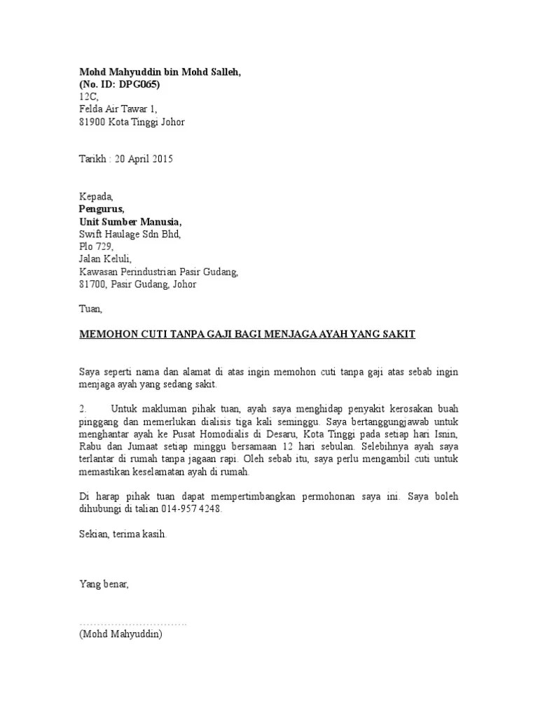 Bagaimana sih format dan isinya? Surat Cuti Tanpa Gaji