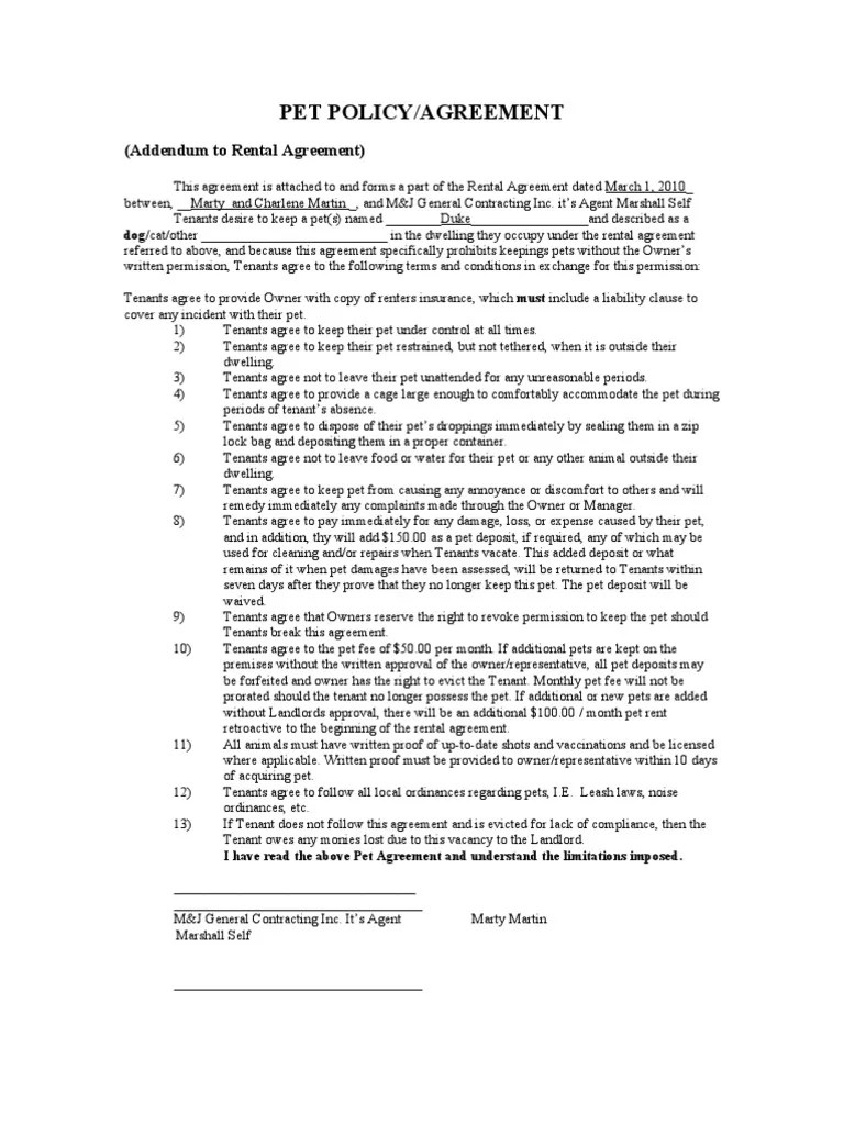 Pet Policy Eviction Leasehold Estate