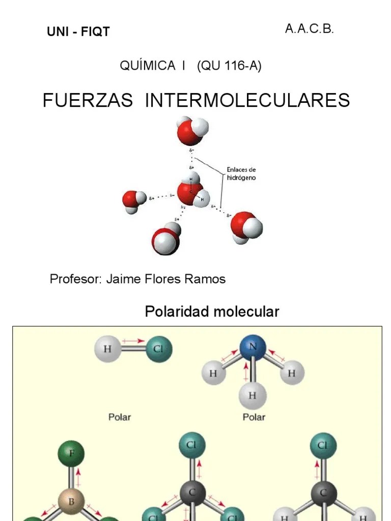 FUERZAS INTERMOLECULARES Fuerza intermolecular Enlace de hidrÃ³geno