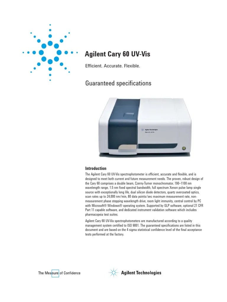 Agilent Cary 60 UVVis Specifications UltravioletVisible