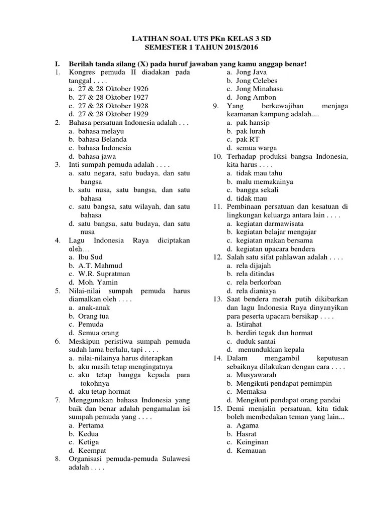 Soal UTS Kelas 3 PKN | PDF
