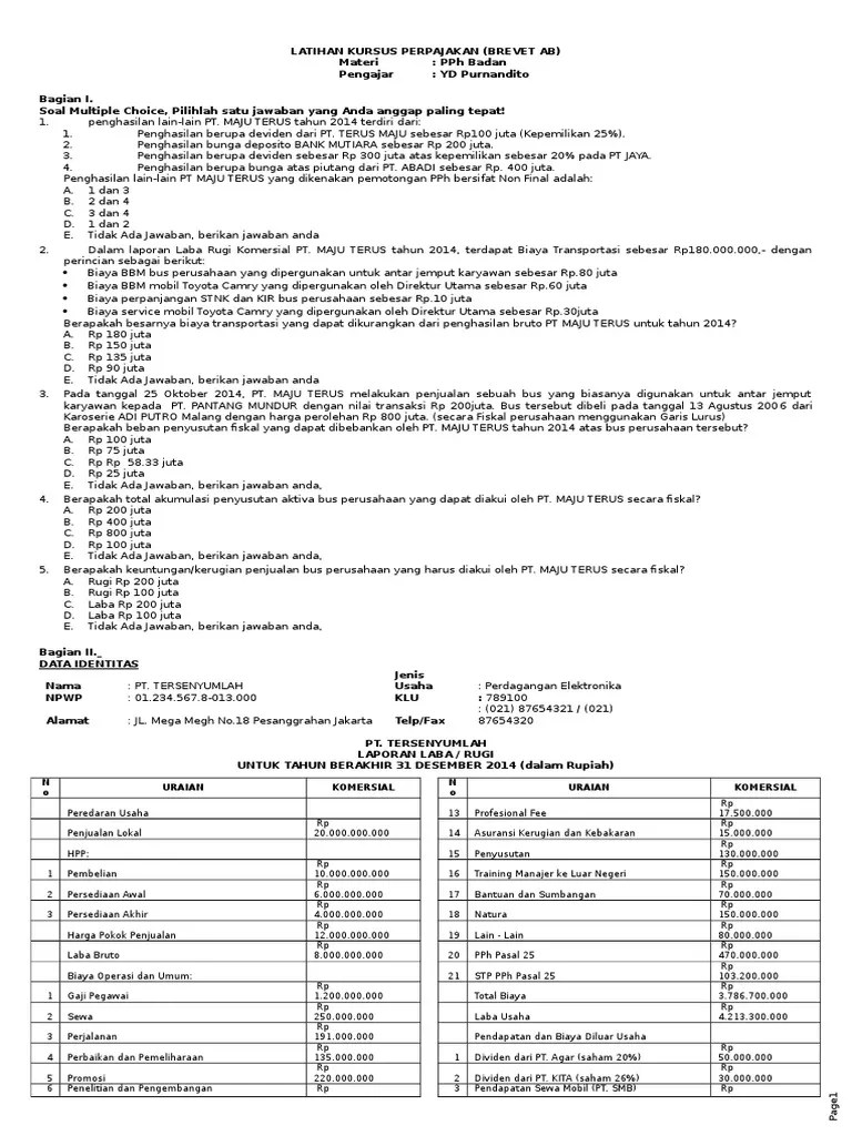 Contoh Soal Dan Jawaban Pph Potput - Contoh Soal Terbaru