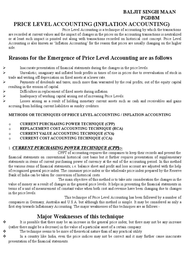 Price Level Accounting PDF Historical Cost Balance Sheet