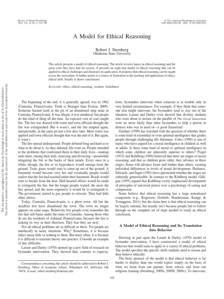 A Model For Ethical Reasoning PDF Reason Leadership