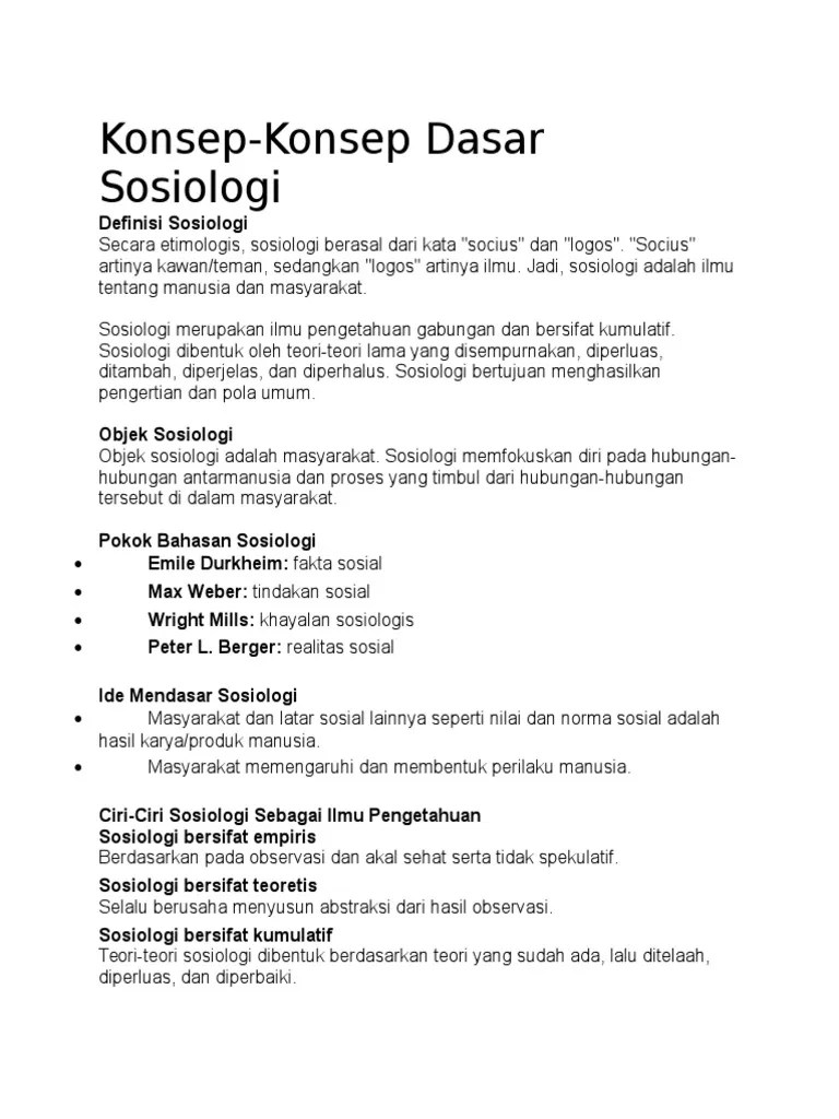 Konsep Dasar Sosiologi | PDF