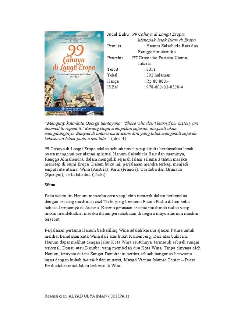 Resensi Novel 99 Cahaya Di Langit Eropa