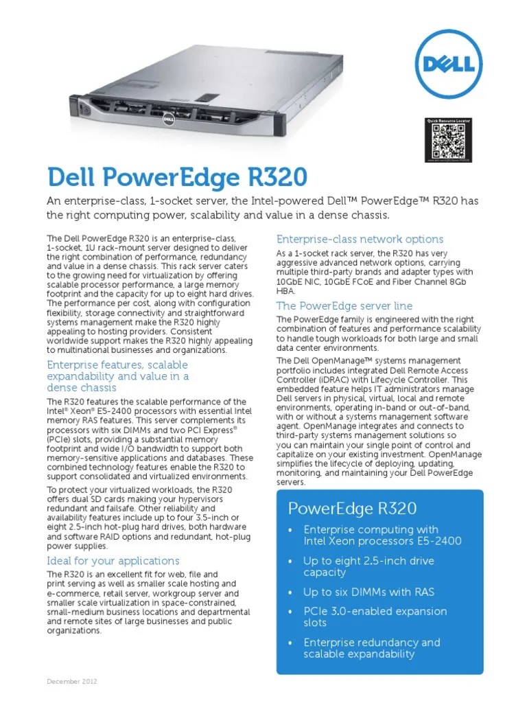 Dell PowerEdge R320 Spec Sheet Scalability Virtualization