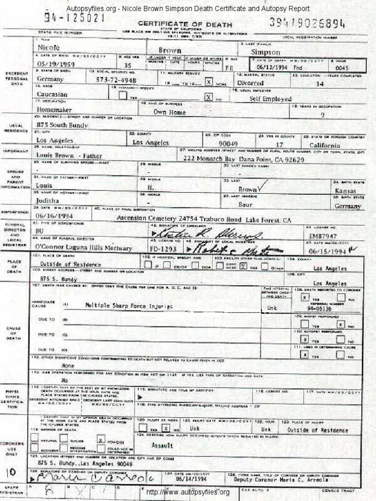 Nicole Brown Simpson Autopsy Report Neck Common Carotid Artery