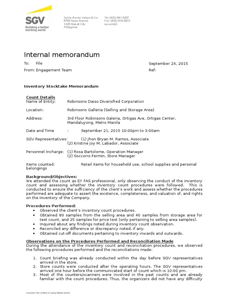 Inventory Memo PDF Inventory Business