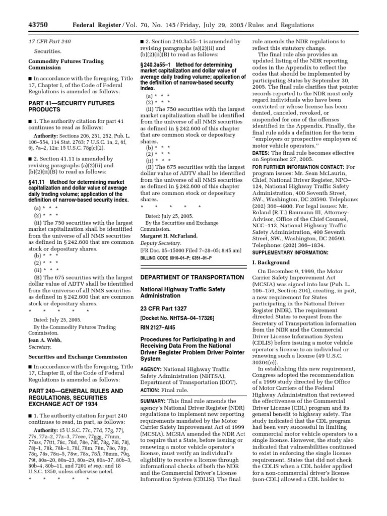 Rule National Driver Register Problem Driver Pointer System