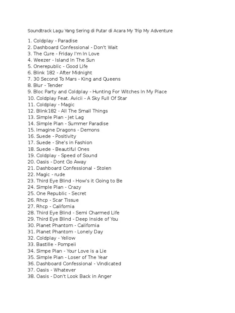 Soundtrack Lagu Yang Sering Di Putar Di Acara My Trip My