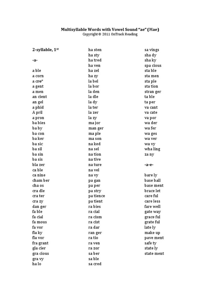 Ou Ow Multisyllabic Words Dentro deun