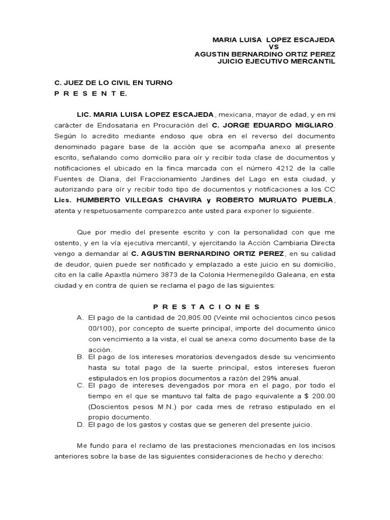 Demanda Mercantil Pagare