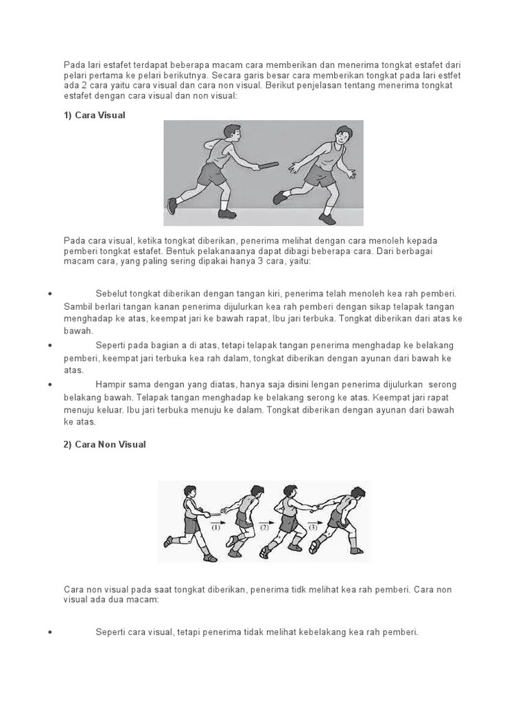 Pada Lari Estafet Terdapat Beberapa Macam Cara Memberikan Dan Menerima  Tongkat Estafet Dari Pelari Pertama Ke Pelari Berikutnya | PDF