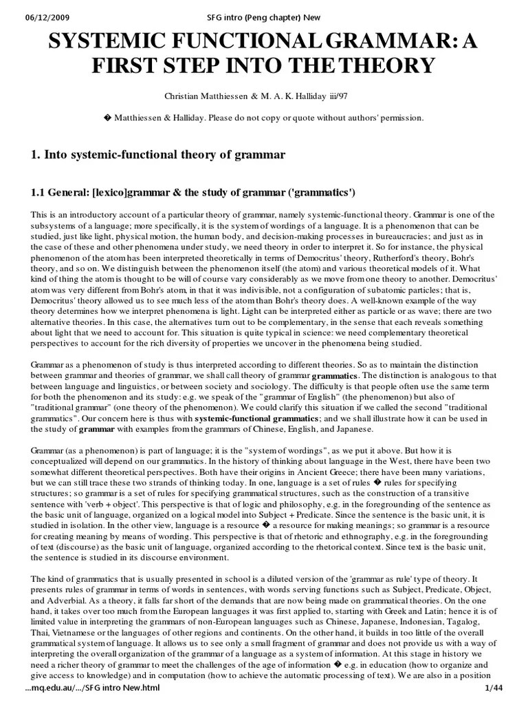 1st Step Into SFG HallidayMatthiessen Download Free PDF Clause Subject (Grammar)