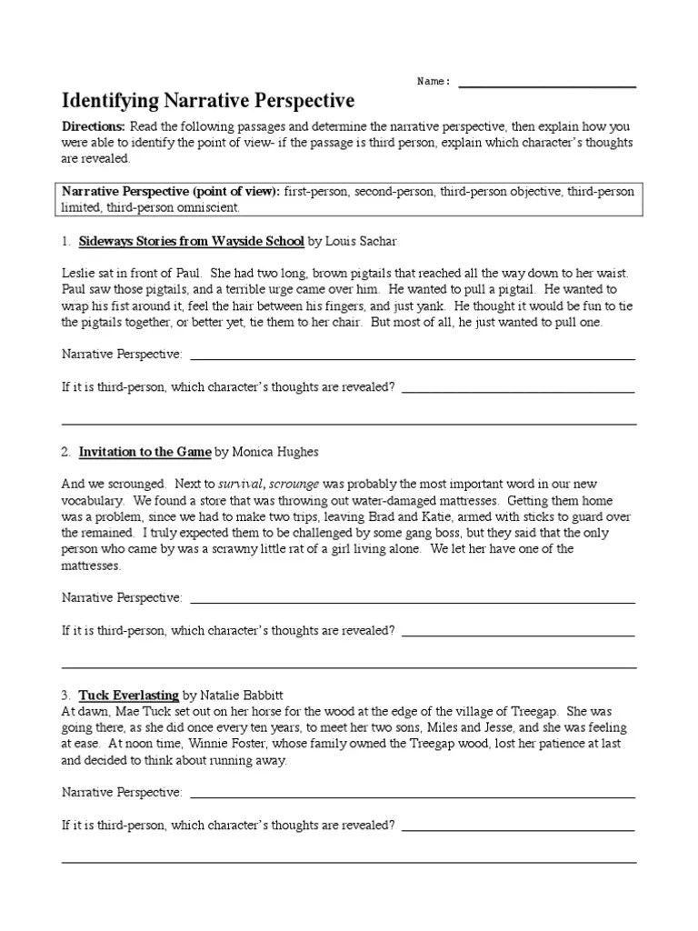 identifying narrative perspective Narration Children's Literature