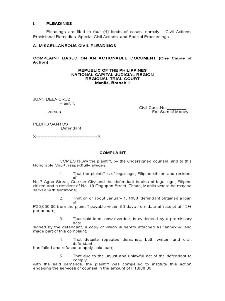 Sample of Pleadings | Lawsuit | Pleading | Free 30-day Trial | Scribd