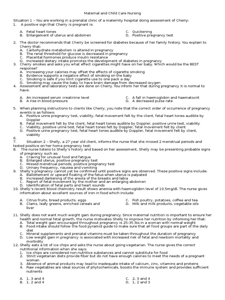 Maternal and Child Care Nursing Sample Exam PDF Pregnancy Hormone