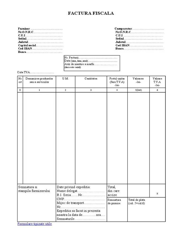 Factura Fiscala Word PDF
