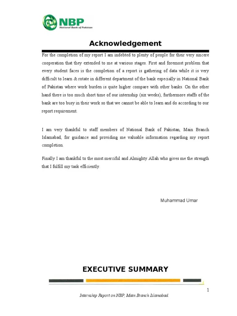 Internship Report National Bank of Pakistan Banks Business