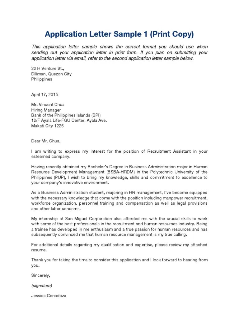 Application Letter Sample 1 PDF