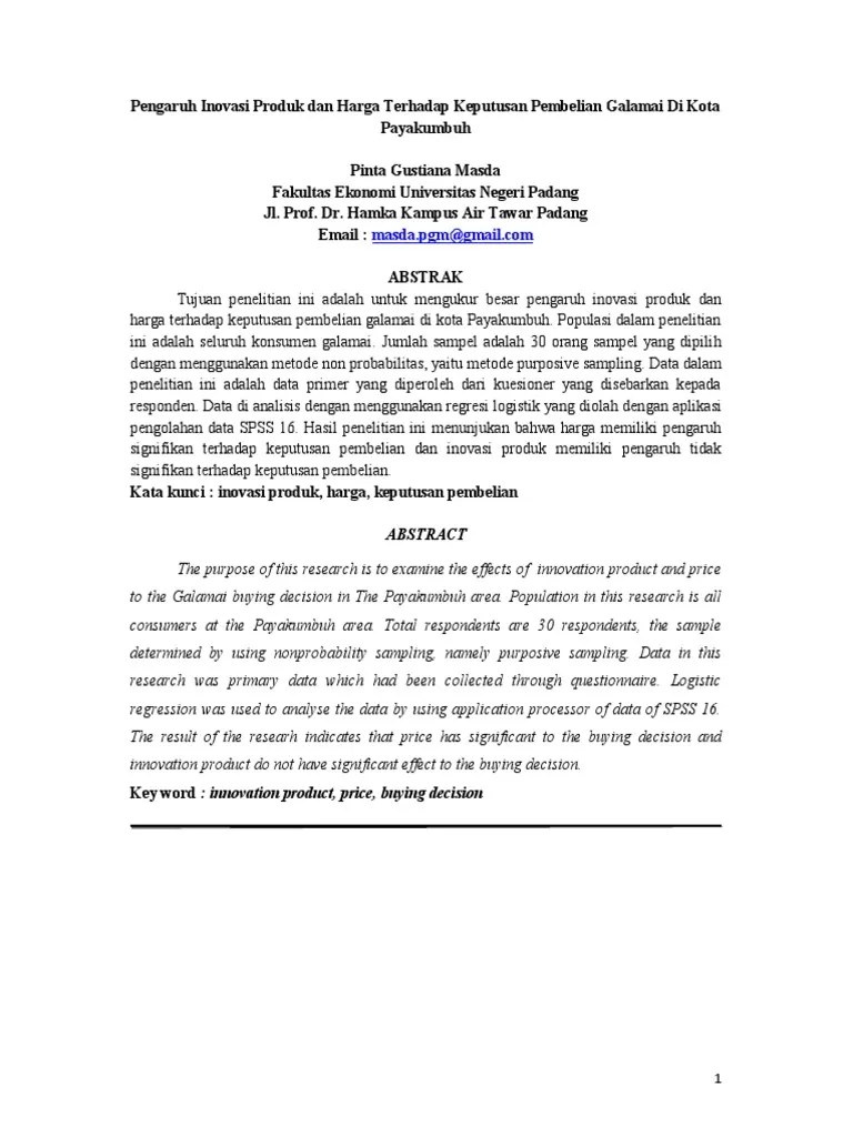 Pengaruh Inovasi Produk dan Harga Terhadap Keputusan