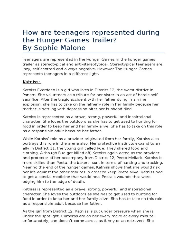 Essay How Are Teenagers Represented During The Hunger Games Trailer