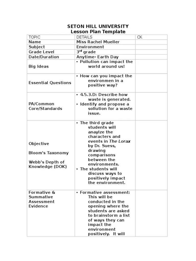 pollution lesson Educational Assessment Lesson Plan