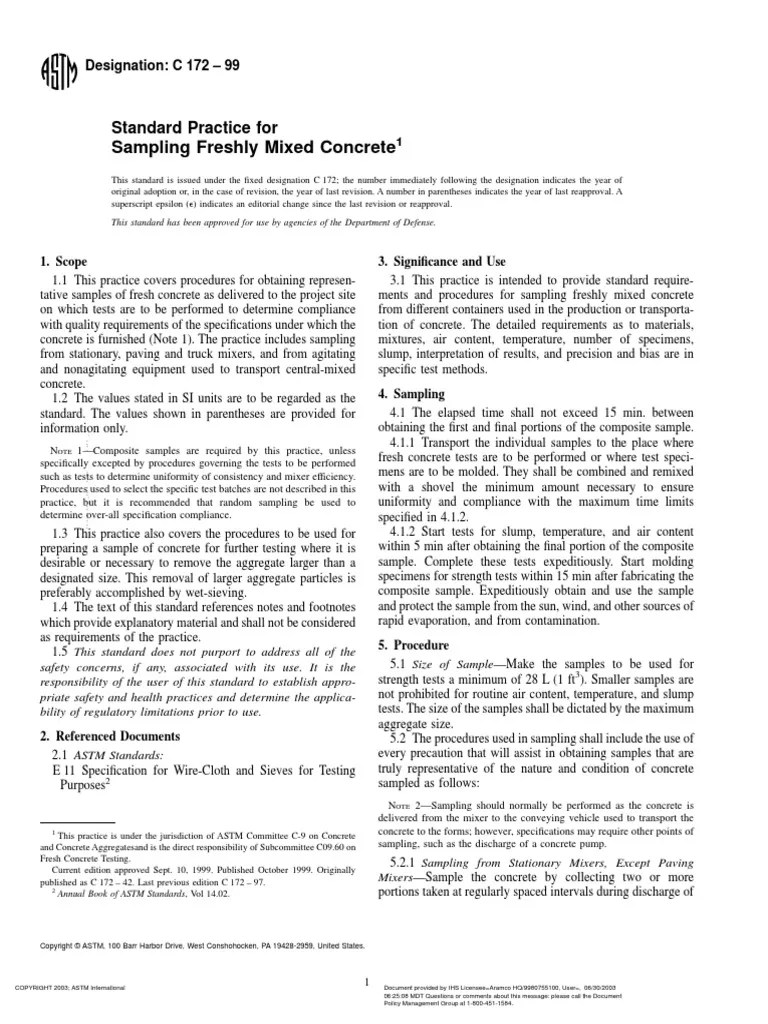 ASTM C17299 SAMPLING FRESHLY MIX CONCRETE.pdf Concrete Sampling