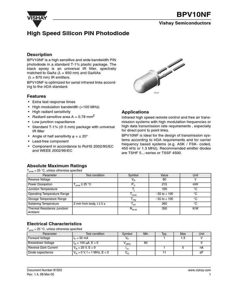 Datasheet Photodiode PDF Infrared Diode