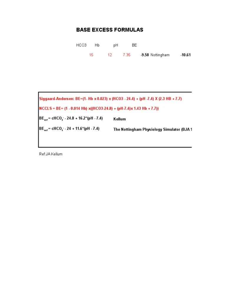 Base Excess Formula PDF