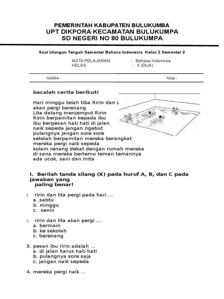 Soal Uts Bahasa Indonesia Kelas 2 Semester 2