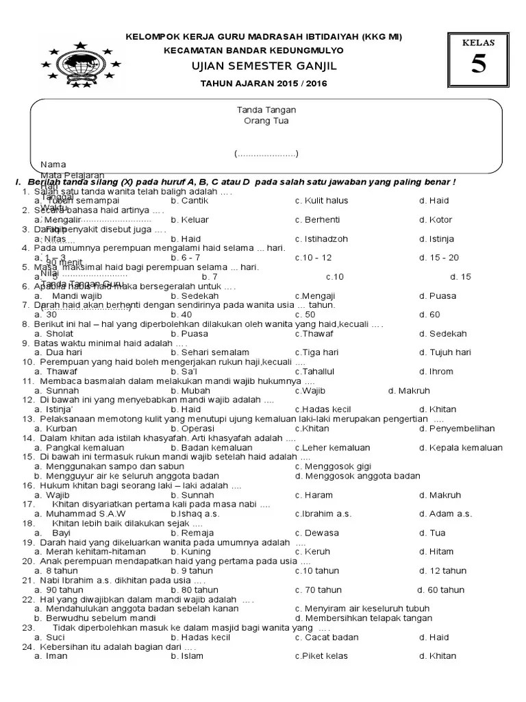 Soal Fiqih Kelas 4 Mi Semester 2 Dan Kunci Jawaban Revisi