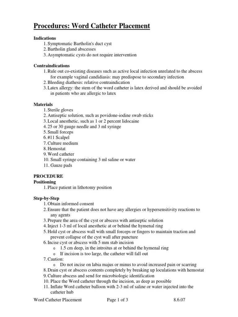 Word Catheter Placement Medical Specialties Medicine