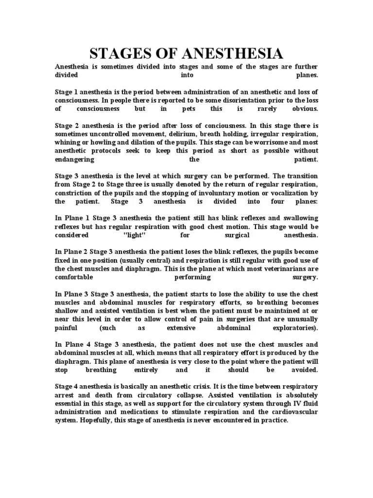 Stages of Anesthesia PDF Surgery Anesthesia