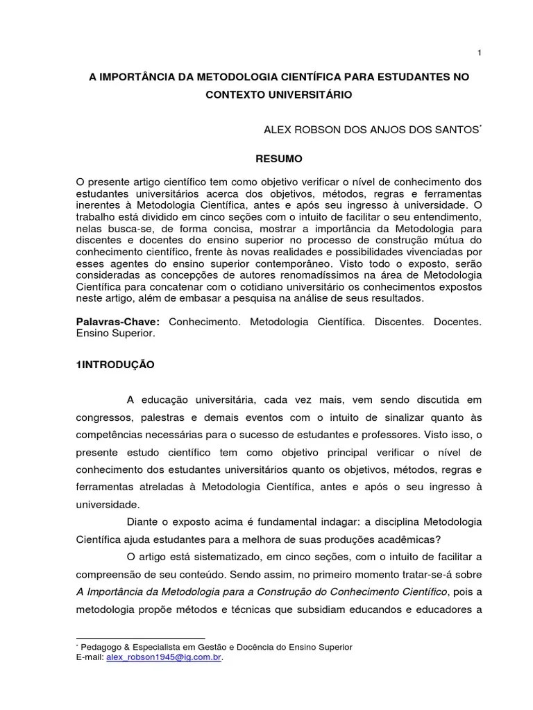 A Importância Da Metodologia Científica para Estudantes No Contexto