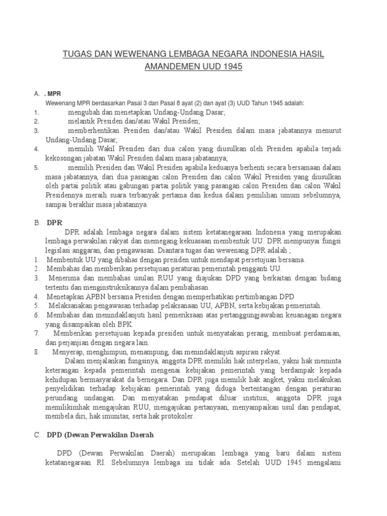 Tugas Dan Kewenangan Presiden Menurut Uud 1945