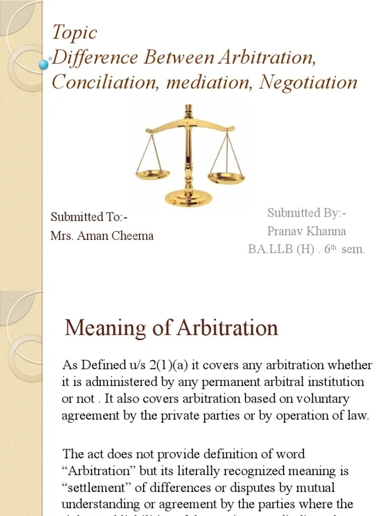 Difference between arbitration conciliation negotiation and mediation