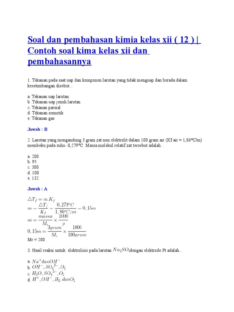 Soal Kimia Kelas 12 Beserta Jawabannya